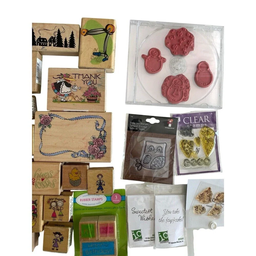 44 Rubber Stamp Lot 31 Wood Mounted 13 Unmounted New and Used Holiday / Misc.